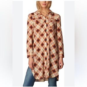 prAna Women's Flint Maxi Top Dark Umber Size XSmall‎ Snap Front Plaid